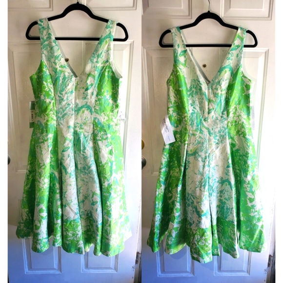 Kate Unger Green Floral Print Cocktail Dress - Picture 1 of 10